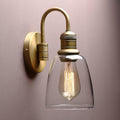 Yosoan 1-Light Brass Modern Vintage Indoor Wall Sconce, Vanity Single Luxury Hardwired Retro Textured Clear Oval Cone Glass Shade with Industrial Gooseneck Curved Rod Bathroom Lamp(Antique)-Ruum Studio Home
