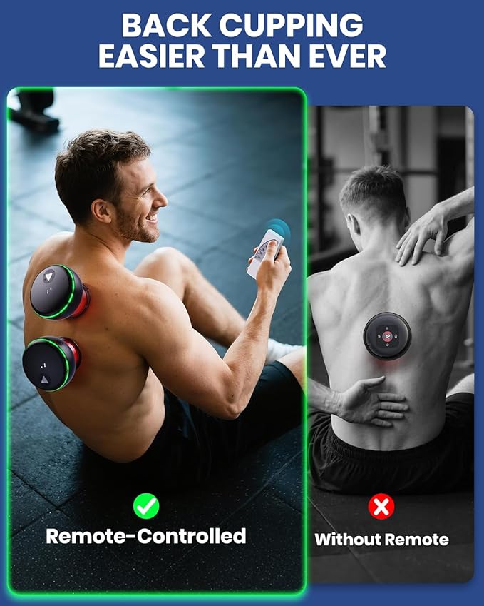 Electric Cupping Kit for Massage Therapy with Remote Controller - 32 Levels of Adjustable Suction & Heat, Portable Cupping Therapy Set for Back Pain Relief, Neck Muscle Soreness-Ruum Studio Home