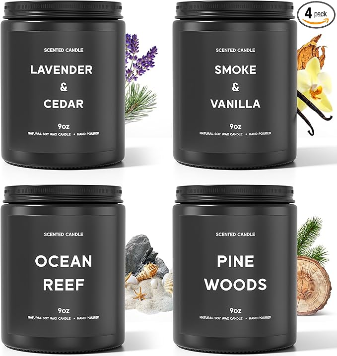 Scented Candles, 9oz×4 Scented Candles for Men, Soy Candle Gifts for Men, Personalized Blessing Minimalist Men's Candle-Ruum Studio Home