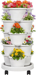VECELO 5 Tier Vertical Garden Planter, Self Watering Stackable Planters with Wheels for Strawberries, Herbs, Flowers, Vegetables, Gray-Ruum Studio Home