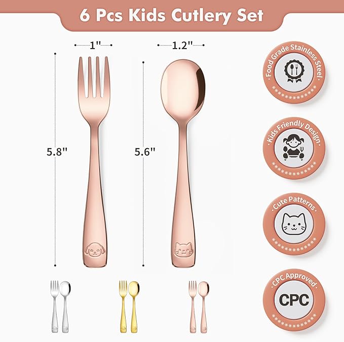 DRKIO Stainless Steel Toddler Utensils Set - 6 Pieces Kids Silverware Set Children Safe Food Grade Small Forks and Spoons Dishwasher Safe Mirror Polished-Ruum Studio Home
