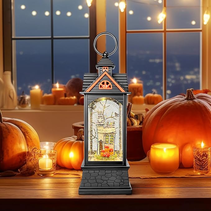 Halloween Snow Globe Lantern, Spooky Ghost Halloween Decor, Plug-in & Battery Operated Snow Globes for Halloween Decorations Indoor-Ruum Studio Home
