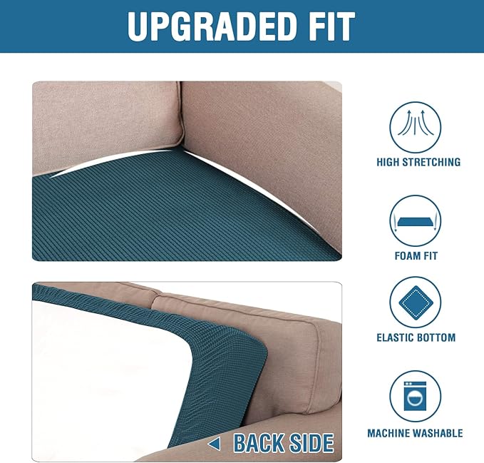 H.VERSAILTEX Super Stretch Individual Seat Cushion Covers Sofa Covers Couch Cushion Covers Slipcover Sets Thick Jacquard Textured Twill Fabric (1 Piece Sofa Cushion Cover, Deep Teal)-Ruum Studio Home