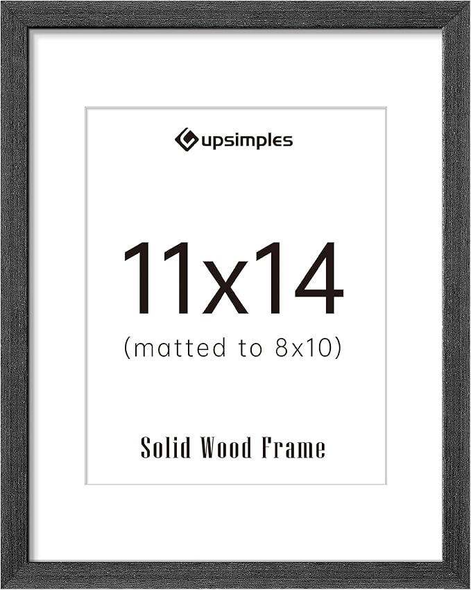 upsimples 11x14 Picture Frame, Natural Solid Wooden Picture Frames, Display 8x10 with Mat or 11 x 14 Without, Vertical or Horizontal Wall Hanging, 1 Pack, Black-Ruum Studio Home