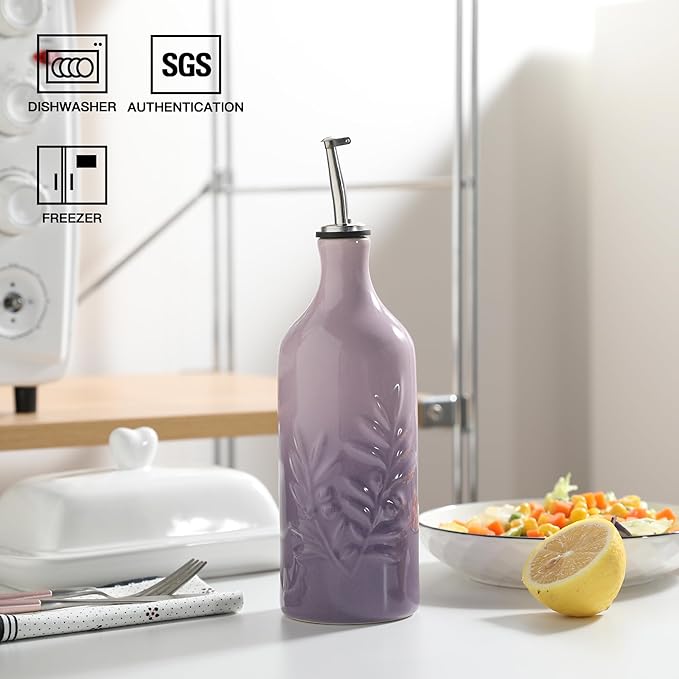 Sweejar Ceramic Olive Oil Dispenser Bottle, 20 Oz Relief Opaque Oil Cruet Protects To Reduce Oxidation, Suitable for Storage Soy Sauce, Coffee Syrup, Liquids, Set of 1 (Gradient Purple)-Ruum Studio Home
