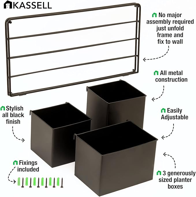 KASSELL Vertical Garden Wall Planter. Wall Mounted for Indoor Outdoor. All Metal Black Vertical Planter with No Assembly Required. Planter for Indoor Plants Flowers, Herbs, Succulents and Plants-Ruum Studio Home
