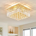 4-Light Gold Crystal Chandeliers Flush Mount Chandelier Light Fixture with K9 Crystals Modern Ceiling Lights Elegant Square Lamp for Bedroom,Hallway,Bar,Living Room,Dining Room,H5.9 xW13.7-Ruum Studio Home