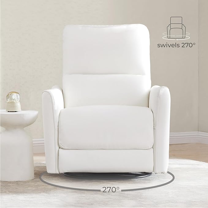CHITA Power Recliner Chair Swivel Glider, FSC Certified Upholstered Faux Leather Living Room Nursery Reclining Sofa Chair with Lumbar Support, White-Ruum Studio Home