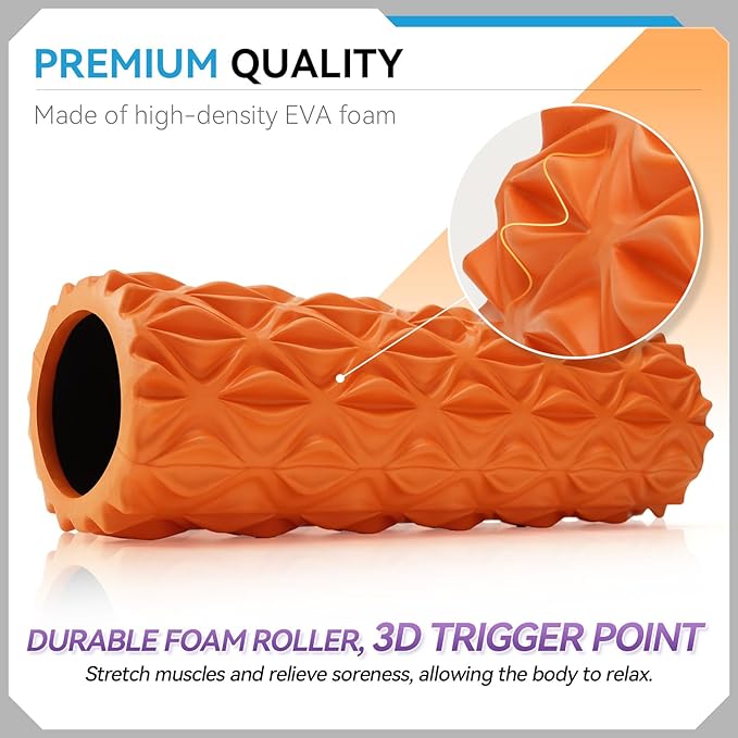 Foam Roller - 15 inch Deep Tissue Massager for Muscle Massage, Myofascial Trigger Point Release, Exercise, Yoga, Pilates & Stretching(Orange)-Ruum Studio Home