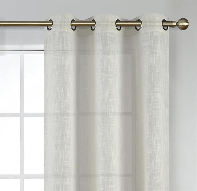 MIUCO Semi Sheer Curtains Poly Linen Textured Solid Grommet Curtains 84 Inches Long for Bedroom 2 Panels (2 x 37 Wide x 84" Long) Beige-Ruum Studio Home