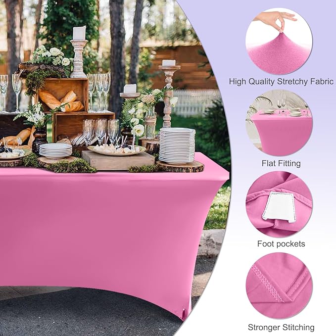 ABCCANOPY 6 FT Spandex Table Cover Stretch Fitted Wrinkle Resistant Tablecloth Reuse for Rectangular Folding Table Patry Event Wedding Banquet Protector Pink-Ruum Studio Home