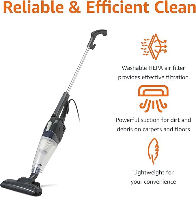 Amazon Basics 2-in-1 Corded Stick Vacuum Cleaner, Convertible to Handheld, Lightweight (3.9 LBS), with Washable HEPA Filter, Crevice Tools, 0.5L Dust Cup, 19.7-Ft Cord, 300W, Black-Ruum Studio Home