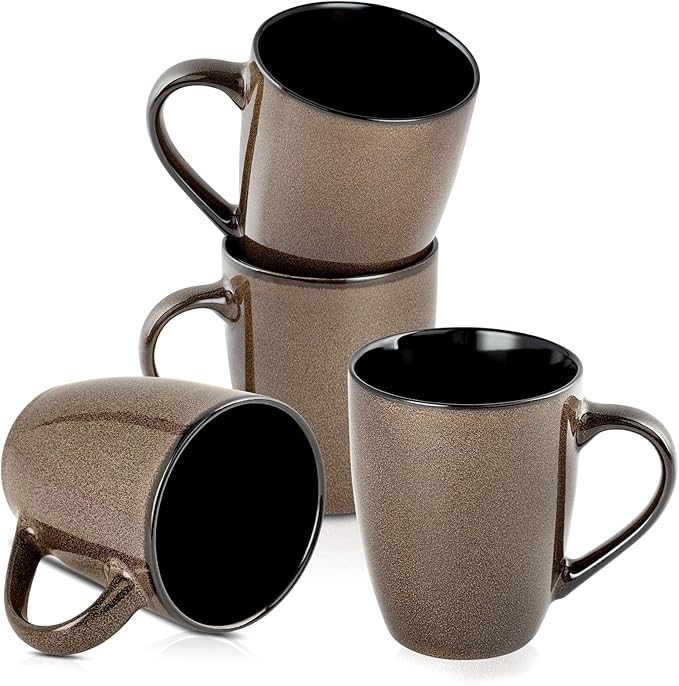 SEDEME Brown 12oz Rustic Ceramic Mugs (4 Pack) - Handle Coffee Mugs for Hot Drinks-Ruum Studio Home