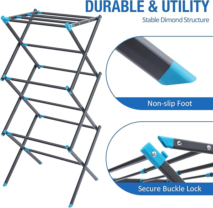 APEXCHASER Clothes Drying Rack, 3-Tier Laundry Drying Rack for Clothes, Expandable Metal Clothing Dryer, Collapsible Towel Rack, Air Drying Rack, Graphite-Ruum Studio Home