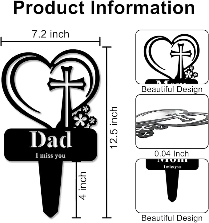 Grandpa Memorial Grave Stake, Cemetery Decorations for Grave Markers 12.5 x 7.2 inch Heart Metal Sympathy Stakes Graveside Plaque Decor Sign for Grandpa Graves, Yard, Garden - Black-Grandpa-Ruum Studio Home