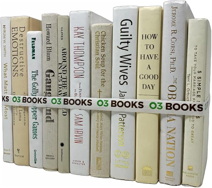 Curated Decorative Books Hardcover Décor Books for Home Décor, Choose Color, Interior Design, Office, Wedding Display, Instant Library, or Staging (Half Foot, White/Creme)-Ruum Studio Home