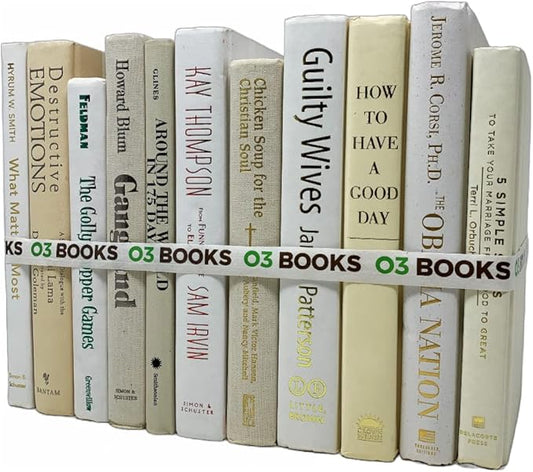 Curated Decorative Books Hardcover Décor Books for Home Décor, Choose Color, Interior Design, Office, Wedding Display, Instant Library, or Staging (Half Foot, White/Creme)-Ruum Studio Home