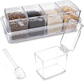 Clear Seasoning Box, 4 Pieces Seasoning Rack Spice Pots, Storage Container Condiment Jars Acrylic Seasoning Box with Covers and Spoons for Spice, Sugar, Salt, Sugar, Cardamon, Cinnamon-Ruum Studio Home