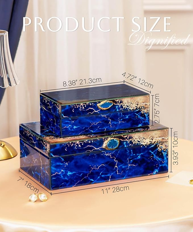 Homde Glass Decorative Storage Box: Set of 2 Boxes for Home Decor - Large Organizer with Lids for Decorations-Ruum Studio Home