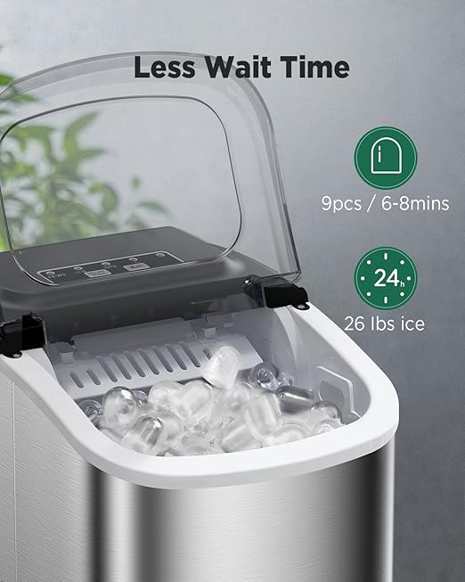 Silonn Ice Makers Countertop, 9 Cubes Ready in 6 Mins, 26lbs in 24Hrs, Self-Cleaning Ice Machine with Ice Scoop and Basket, 2 Sizes of Bullet Ice-Ruum Studio Home