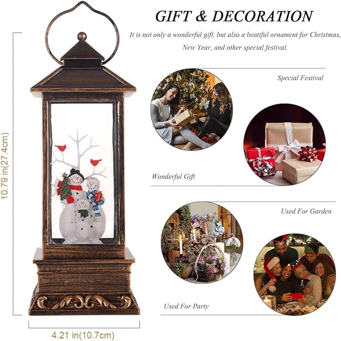 House & Garden Decoration,Christmas Lantern with 8 Pieces of Music,Sparkling Crystal Keep Circling Around The Snowman Families Music Box as a (Snowman Families)-Ruum Studio Home
