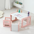 3 in 1 Montessori Weaning Table and 2 Chairs Set, Kids Desk and Chair Set, 2 Height Levels, Toddlers Activity Table for Drawing, Dining, Reading and Playing, Pink-Ruum Studio Home