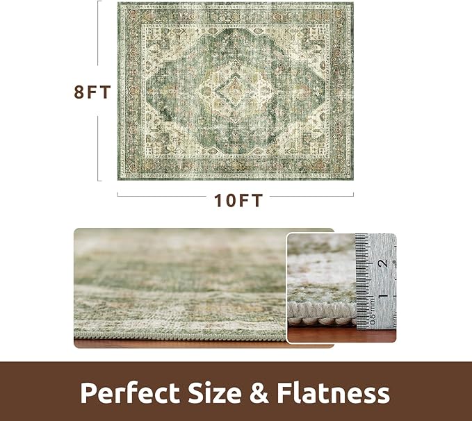 AMOAMI-Area Rug 8X10 Rugs for Living Room-Vintage Soft Green Rugs for Bedroom-Non Slip Carpet-Washable Rug for Dining Room Living Room Bedroom Office Under Table-Ruum Studio Home