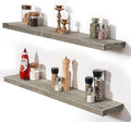 Fun Memories Floating Shelves for Wall Decor, 36"x8" Rustic Reclaimed Wood Shelves, Heavy-Duty Wall Mounted Shelves with Invisible Brackets, Set of 2for Living Room, Bedroom, Kitchen, Grey Finish-Ruum Studio Home