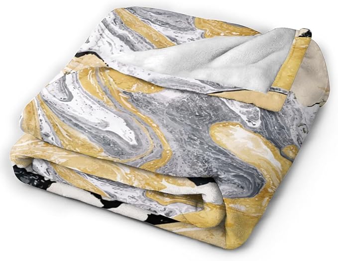 HGOD DESIGNS Gold Golden and Silver Marble Ink Abstract Painting Flannel Fleece Bed Blanket Throw Blanket Lightweight Cozy Plush Blanket for Bedroom Living Rooms Sofa Couch 50"x60"-Ruum Studio Home