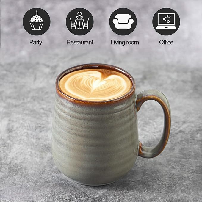 Hasense 12 oz Coffee Mugs, Ceramic Coffee Cups Set of 6, Stoneware Latte Mug with Large Handle for Coffee, Tea, Milk and Chocolate, Easy Hold & Clean, Dishwasher & Microwave Safe, Light Grey-Ruum Studio Home