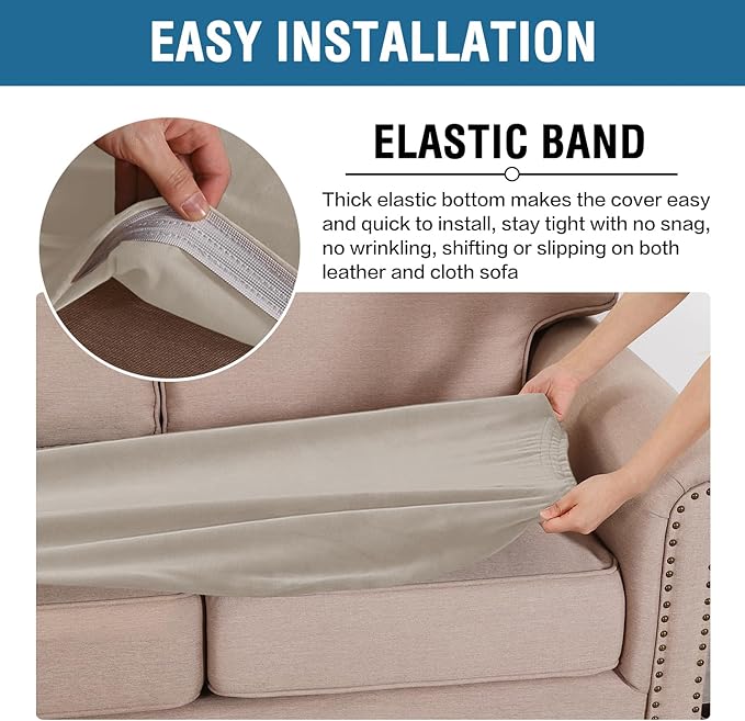 H.VERSAILTEX Velvet Stretch Individual Couch Cushion Cover Plush Slipcover for Loveseat Sofa Furniture Protector Seat Cover (1 Piece Loveseat Cushion Cover, Oatmeal)-Ruum Studio Home