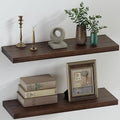 SAUMONIERES Floating Shelves 8 Inch Deep Solid Wood Wide Wall Shelf Set of 2 Wall Mounted for Bedroom Bathroom Living Room Kitchen, 24 Inch Walnut-Ruum Studio Home