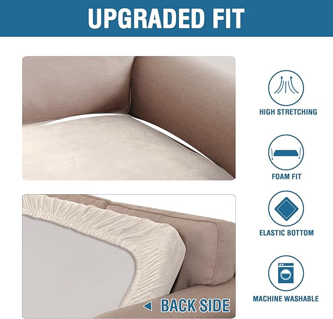 H.VERSAILTEX Velvet Stretch Individual Couch Cushion Cover Plush Cushion Slipcover for Loveseat Sofa Cushion Furniture Protector Seat Cushion Sofa Cover (1 Piece Sofa Cushion Cover, Ivory)-Ruum Studio Home
