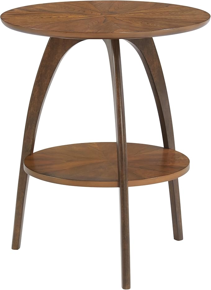 Martin Svensson Home LAX Two-Tone 20-Inch Caramel Brown Round Wood End Side Table with Walnut Legs and Shelf Storage-Ruum Studio Home
