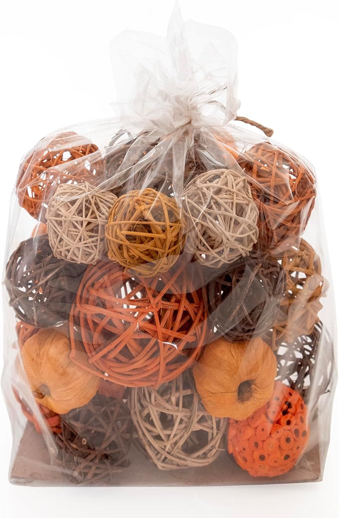 ANDALUCA Orange Decorative Vase Filler Bag with Mini Pumpkins, Orbs, Balls & Flowers Bowl Filler Decor (Pumpkin Orange)-Ruum Studio Home