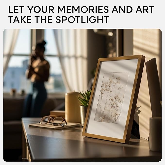Homeforia A5 Picture Frame Bronze, High End Metal 5.8 x 8.3 Frame Matted to 4.1 x 5.8 Photo, A5 Frame with Mat A6 Art, 5.8x8.3 Poster Frames, 8.3x5.8 Display Frames, Tempered Glass, Wall Kit, Set of 1-Ruum Studio Home