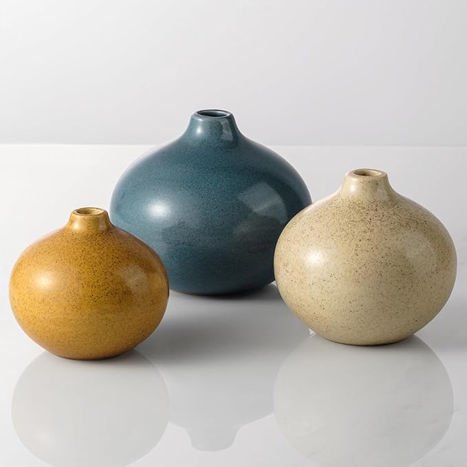 Ceramic Vase Set of 3,Small Vase for Home Decor,Mini Flower Vase, Decorative Vase for Table Living Room,Bedroom, Kitchen, Bathroom, Bookshelf-Ruum Studio Home