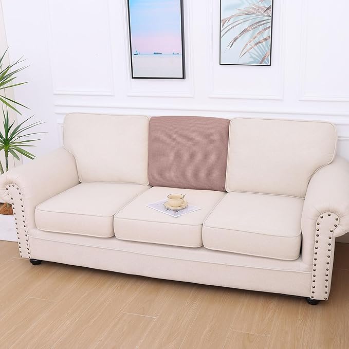 hyha Waterproof Couch Cushion Covers for Pets, Non Slip Sofa Seat Cover for Dogs Washable, Soft Thick Stretch Jacquard Fabric, Sofa Slipcovers with Elastic Bottom (1 Piece for Backrest M, Camel)-Ruum Studio Home