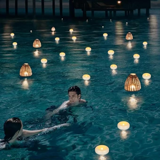 24 Pack 3”Floating Candles Water-Activated Flameless LED Candle, 120 Hour White Battery Operate Waterproof Tealights for Cylinder Vases, Centerpieces at Wedding, Party, Pool,Romantic.-Ruum Studio Home
