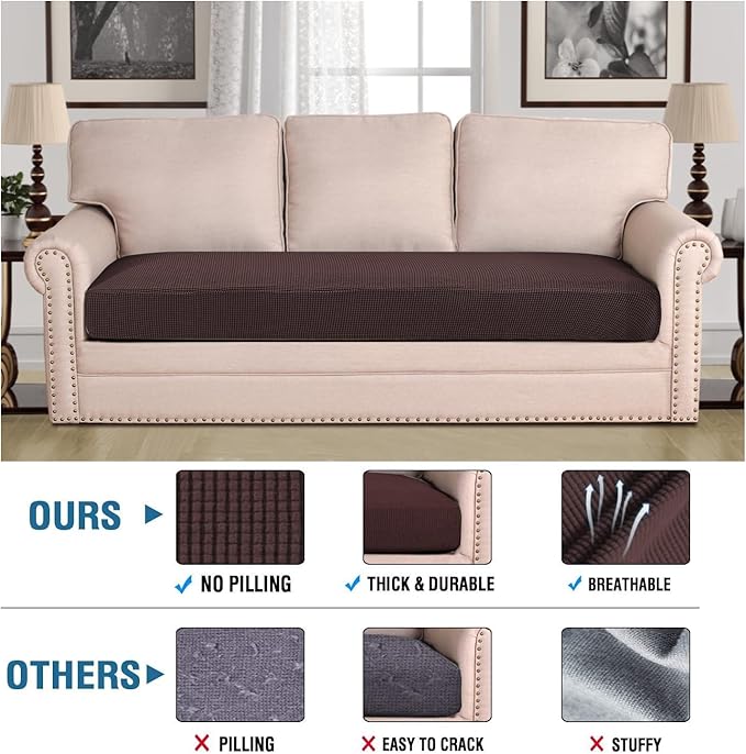 H.VERSAILTEX Super Stretch Individual Seat Cushion Covers Sofa Covers Couch Cushion Covers Slipcover Sets Thick Jacquard Textured Twill Fabric (1 Piece Sofa Cushion Cover, Chocolate)-Ruum Studio Home