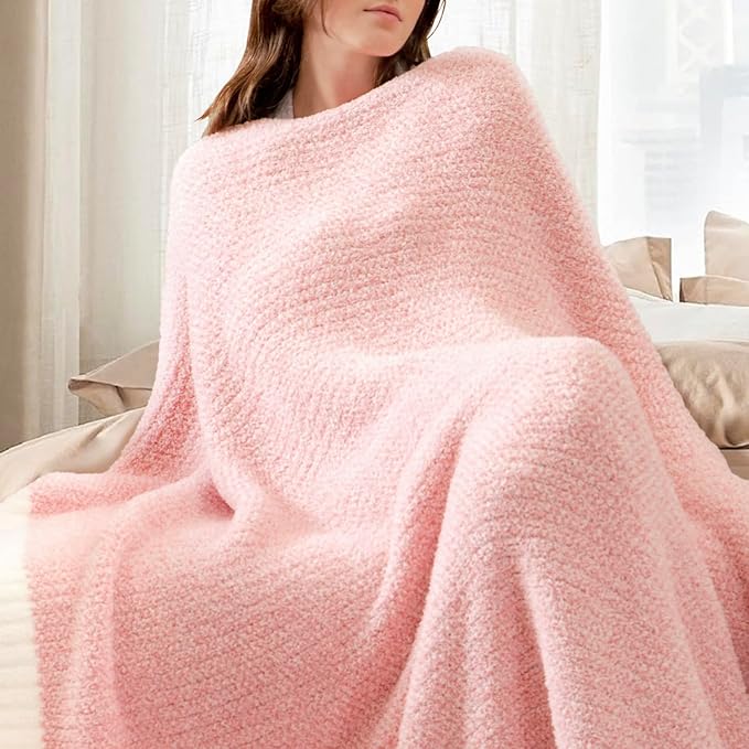 Snuggle Sac Heather Pink Throw Blanket for Couch, Reversible Super Soft Blankets Warm Cozy Knit Fuzzy Plush Lightweight Throws for Sofa, Bed, Camping,Heather Pink, 60x80-Ruum Studio Home