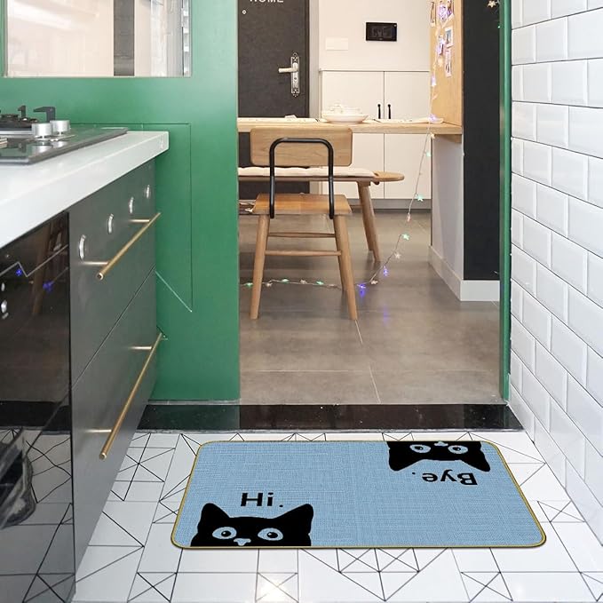 Mingnei Hi Bye Cat Welcome Doormat Door Mat for Home Kitchen Entrance,Cat Door Mat,Funny Black Lover Floor Mats for House Front Indoor Inside Outdoor Outside Entryway Rug 30x17 Welcome Mat (Color-4)-Ruum Studio Home