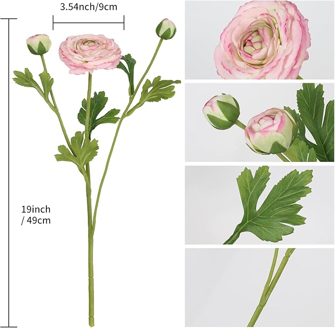 IPOPU 4PCS Real Touch Purple Ranunculus Artificial Flowers Faux Ranunculus Flowers for Vase Real Look Silk Peonies Fake Peony Flowers for Home Indoor Wedding Centerpieces for Table Decor (Purple Edge)-Ruum Studio Home