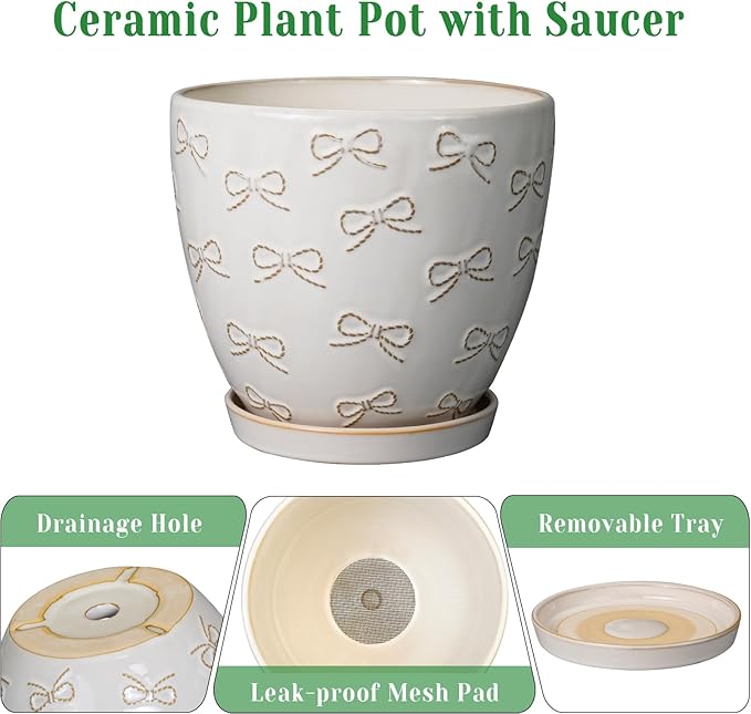 Pots for Plants 10 Inch - Ceramic Planter Large Plant Pot for Indoor Plants Outdoor Round Flower Pot with Drainage Hole and Saucer Home Garden Decor White-Ruum Studio Home