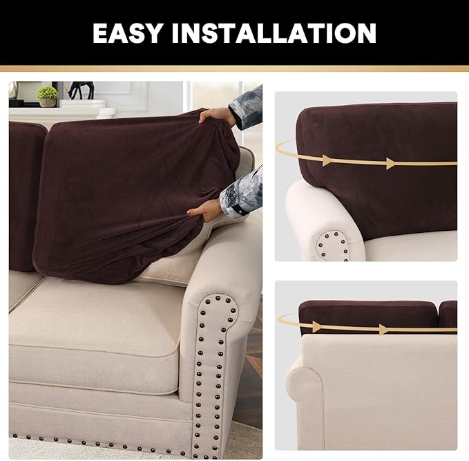 PrinceDeco Sectional Couch Covers Velvet Cushion Covers for Sectional Couch Cushion Covers for Sectional Sofa Separate Sectional Sofa Slipcovers Washable(1 Chaise Back+ 2 Sofa Back,Brown)-Ruum Studio Home
