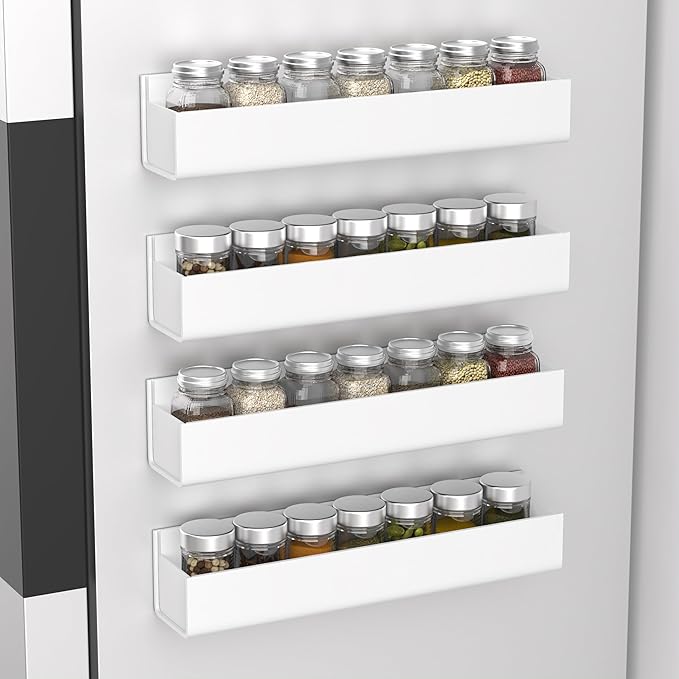 PMMASTO Adhesive Acrylic Spice Rack Organizer for Wall with Nano Double Sided Tape, Spice Shelf Organization for Kitchen Cabinet Door/Pantry Door, Wall Mount Seasoning Rack (White - 4 Pack)-Ruum Studio Home