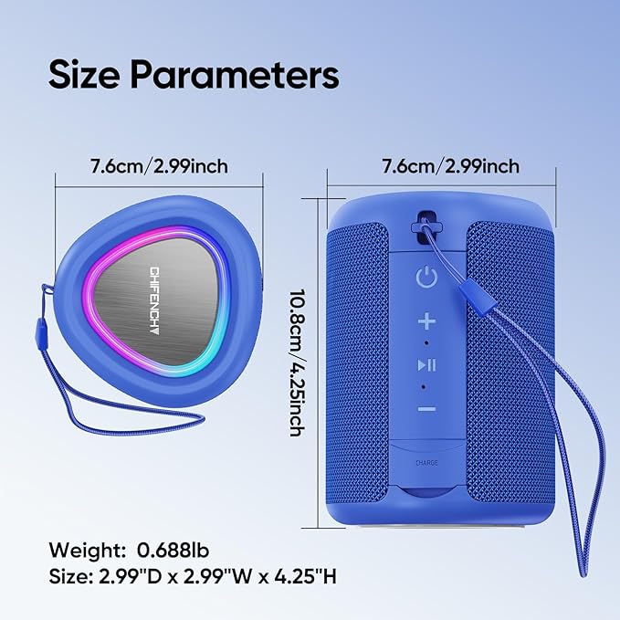 Portable Bluetooth Speaker with Lights, Stocking Stuffers, Powerful Crystal Clear Sound, IPX5 Waterproof, All Day Playtime, BT 5.3, TWS Paring, Small Wireless Speaker for Outdoor, White Elephant Gifts-Ruum Studio Home