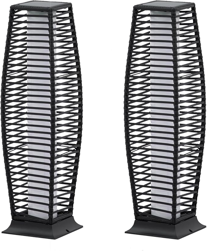 2 Pieces Outdoor Floor Lamp Weather-Resistant Outdoor Wicker Light Solar Powered Lantern Deck Lights for Patio Yard Garden-Ruum Studio Home