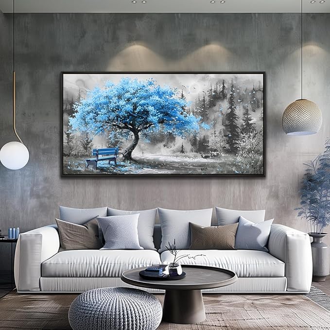 ZUITINGHUA Black Framed Canvas Wall Art For Living Room Large Wall Decor For Office Bedroom Decorations Blue Tree Landscape Pictures Black And White Paintings Artwork Aesthetic Home Decor 30x60 In-Ruum Studio Home