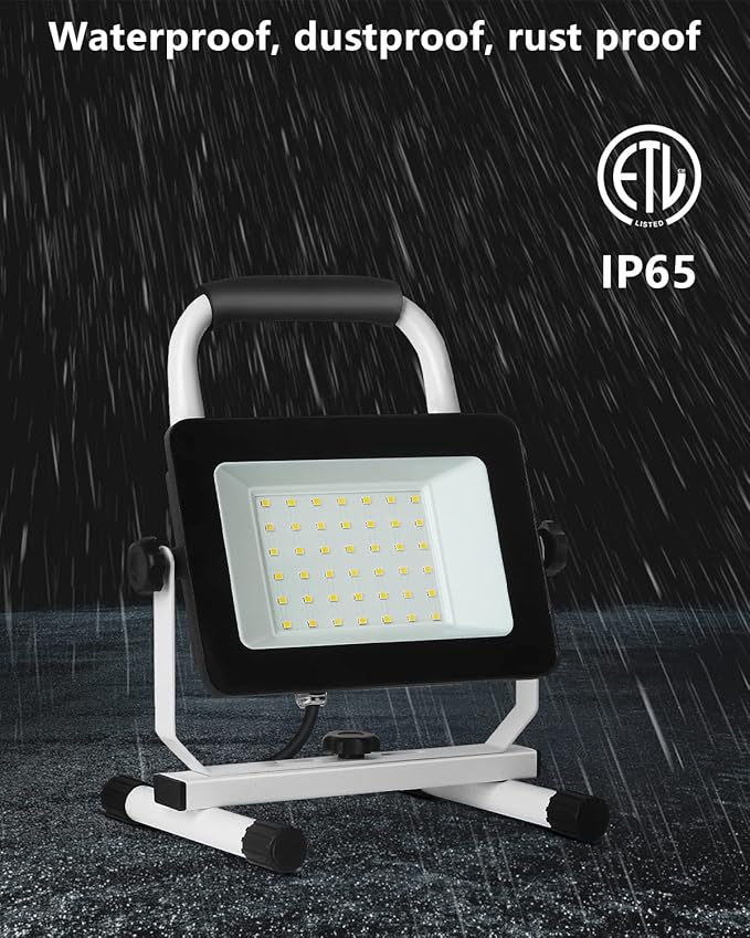 UFOND 4000 Lumen LED Work Light with Stand,40W Waterproof Portable Flood Lights, Worklight Brightness Angle Adjustable, with Switch Power Cord, Suitable for Construction Sites, Garage Workshop-Ruum Studio Home
